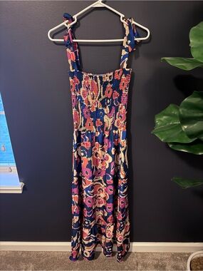 Floral Smocked Maxi Dress - Navy and Pink